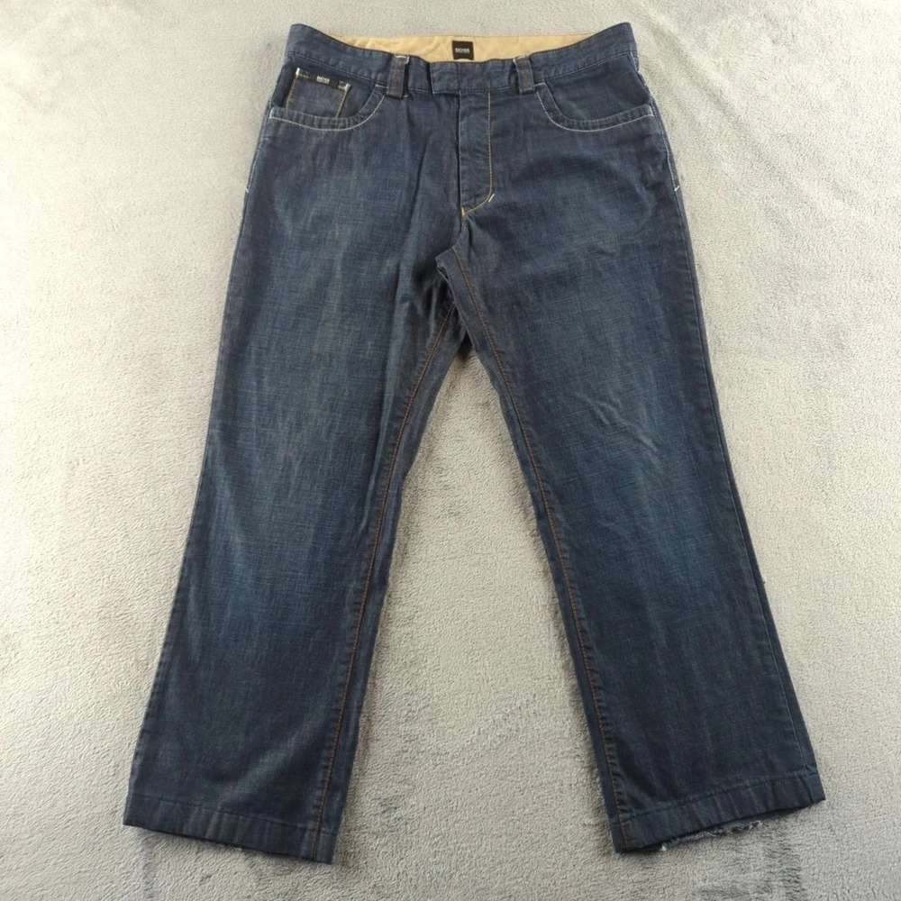 Boss Hugo Boss Jeans Mens 36x29* Blue Dark Wash Regular Straight Cotton Preppy